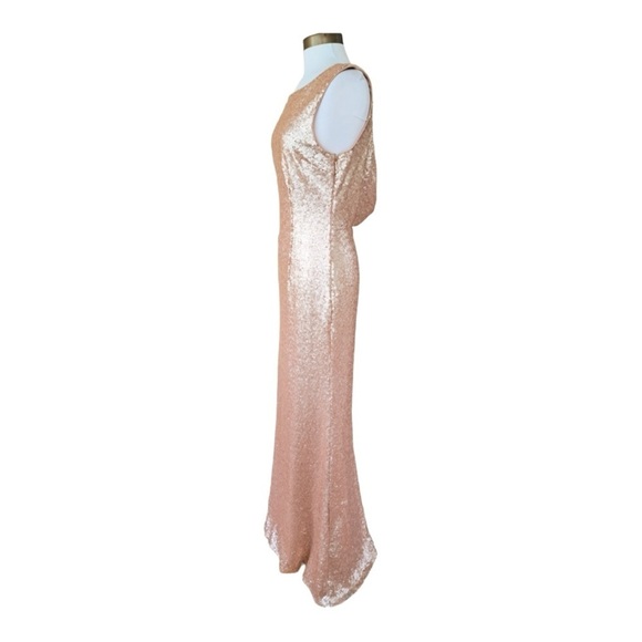 LULU'S Rose Gold Sequin Open Back High Neck Formal Maxi Dress XS - Picture 8 of 9
